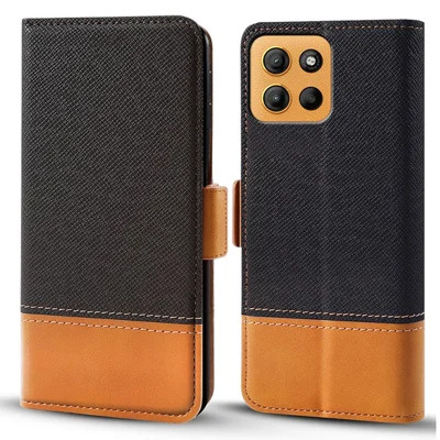 Voor Motorola Moto G15 4G hoesje Kleurcombinatie PU Leren Portemonnee Telefoonhoes - Zwart