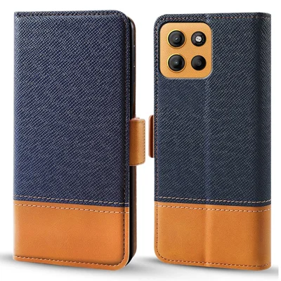For Motorola Moto G17 Power 4G / G17 4G / G15 4G / G15 Power 4G Case Color Splicing PU Leather Wallet Phone Cover - Blue