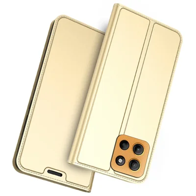 Voor Motorola Moto G15 4G hoesje PU-leer telefoonhoes met kaarthouder, standaard en magnetische sluiting - Goud