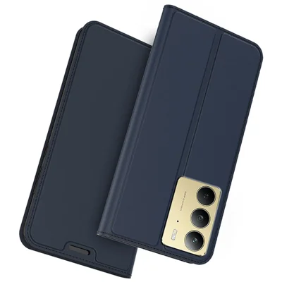 For Realme C75 4G Case PU Leather Phone Cover with Card Holder Stand Magnetic Closure - Blauw
