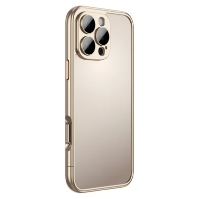For iPhone 16 Pro Bumper Case Electroplating Hard PC Protective Cover with Camera Lens Film - Gold