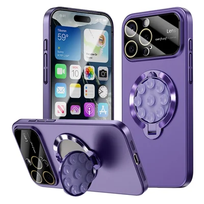 For iPhone 16 Pro Case Compatible with MagSafe Suction Cup Kickstand PC Phone Cover - Dark Purple