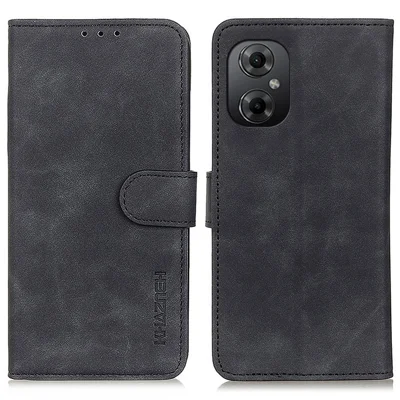 KHAZNEH For Xiaomi Poco M4 5G / M5 5G PU Leather Wallet Case Retro Texture Anti-scratch Stand Inner TPU Phone Cover - Black