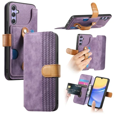 For Samsung Galaxy S24 FE Case Wallet Retro Leather Phone Cover with Wristband Kickstand - Purple