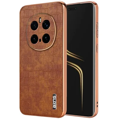 AZNS For Honor Magic7 Pro 5G Case Electroplating Crocodile Texture PU + TPU Phone Cover - Brown