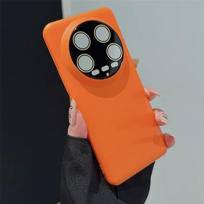 For Xiaomi 14 Ultra Matte Phone Case Rubberized PC Mobile Cover with Lens Protector - Orange