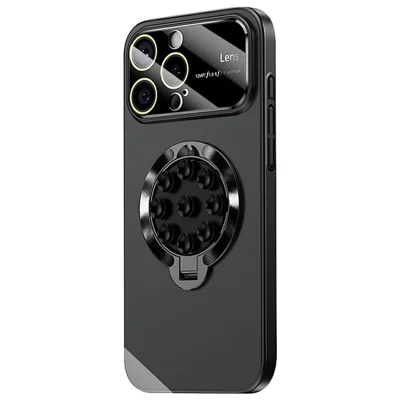 For iPhone 14 Pro Case Compatible with MagSafe Suction Cup Kickstand PC Phone Cover - Black