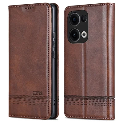 AZNS For Oppo Reno13 5G (Global) Case Cowhide Texture PU Leather Wallet Phone Cover - Coffee