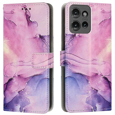 Stand Case for Motorola Edge 50 Pro 5G / Edge 50 5G Marble Pattern PU Leather Wallet Phone Cover - Purple