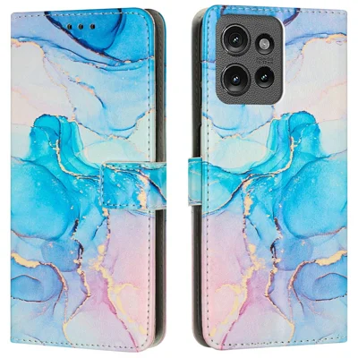 Stand Case for Motorola Edge 50 Pro 5G / Edge 50 5G Marble Pattern PU Leather Wallet Phone Cover - Pink  /  Green