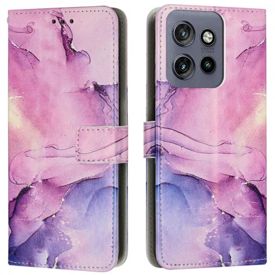 Stand Case for Motorola Edge 60 Neo 5G / Edge 50 Neo 5G / Moto S50 5G / ThinkPhone 25 5G Marble Pattern PU Leather Wallet Phone Cover - Purple