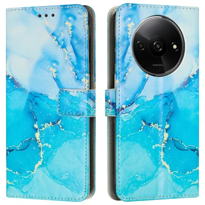 Stand Case for Xiaomi Redmi A3 4G / A3x 4G  / Poco C61 4G Marble Pattern PU Leather Wallet Phone Cover - Blue  /  Green