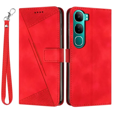 Leather Case for vivo Y300 5G / V40 Lite (Indonesia) 4G / V40 Lite (Indonesia) 5G / Y200 5G Phone Cover Imprinted Triangle - Red