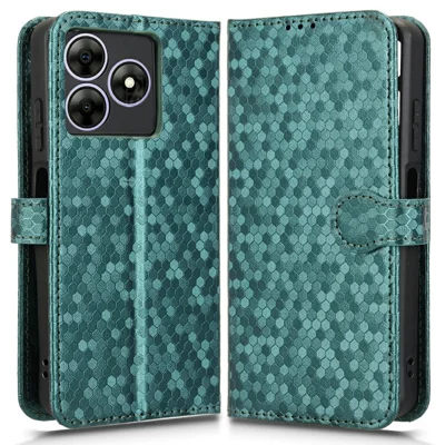 غطاء جلد PU لهاتف Blackview Wave 8 / Wave 8C / Oscal Flat 2 محفظة بنمط نقطي - أخضر