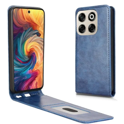 For ZTE Blade V70 Case with Card Slot Magnetic Vertical Flip Leather Phone Cover - Dark Blue