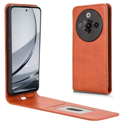 For ZTE nubia Focus Pro Case with Card Slot Magnetic Vertical Flip Leather Phone Cover - Orange