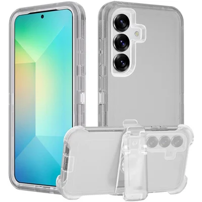 For Samsung Galaxy S25+ Phone Case with Kickstand TPU + PC Double Protection Anti Drop Cover - Transparent Grey
