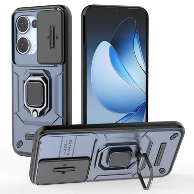 For Oppo Reno13 5G (Global) Case PC + TPU Kickstand Phone Protector with Lens Cover - Blue