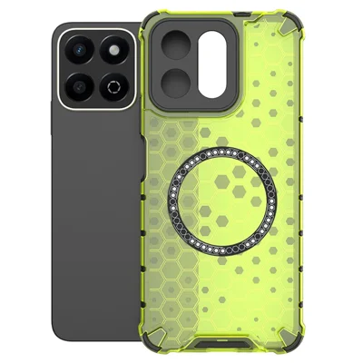 For Honor Play 60 Plus 5G Magnetic Case Honeycomb Design TPU + PC Phone Cover - Green
