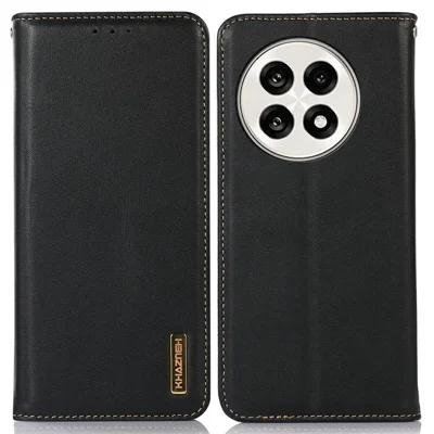 KHAZNEH Genuine Cow Leather Wallet Case for OnePlus Ace 5 Pro 5G / Ace 5 5G / 13R 5G Nappa Texture Phone Cover - Black