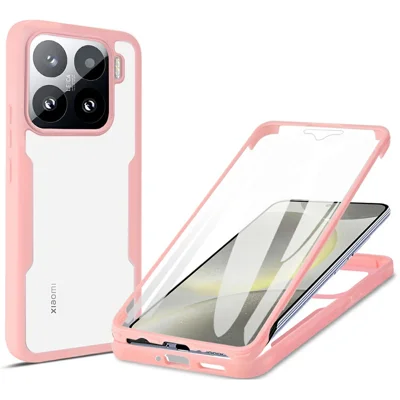 voor Xiaomi 15 Hoes Acryl + TPU Transparante Telefoonhoes met PET-schermfolie - Roze