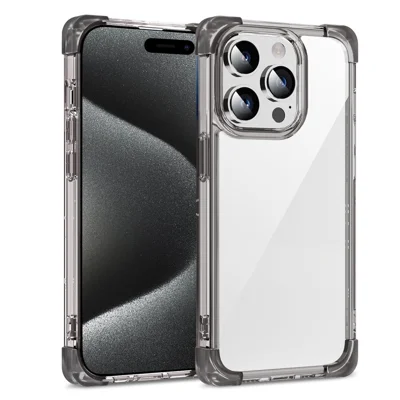 For iPhone 15 Pro Case Reinforced Corners TPU + Acrylic Clear Phone Back Cover - Transparent Black