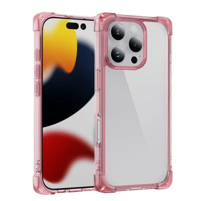 Voor iPhone 16 Pro hoesje Versterkte hoeken TPU + Acryl Transparante telefoonhoes - Transparant roze