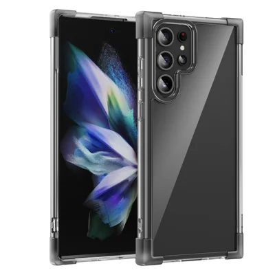 For Samsung Galaxy S23 Ultra Case Reinforced Corners TPU + Acrylic Clear Phone Back Cover - Transparent Black