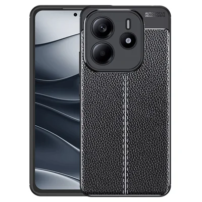 TPU-hoesje met lycheestructuur voor Xiaomi Redmi Note 14 4G (163,25 mm), flexibele telefoonhoes in zwart