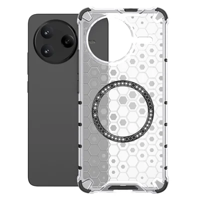 For Xiaomi Poco F7 Pro 5G / Redmi K80 5G Magnetic Case Honeycomb Design TPU + PC Phone Cover - Transparent
