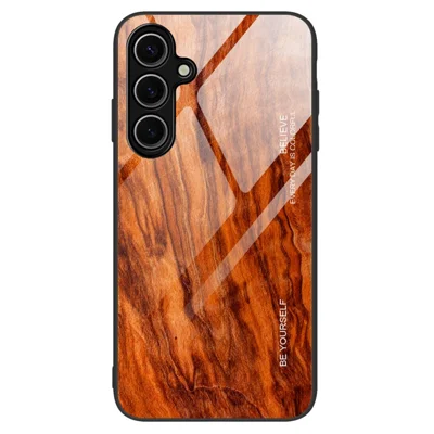 For Samsung Galaxy A26 5G Case TPU+Tempered Glass Back Phone Cover Wood Texture - Orange