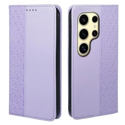 Voor Samsung Galaxy S24 Ultra Hoesje Vierbladige Klaver Leer Hoesje met Stand en Portemonnee - Lichtpaars
