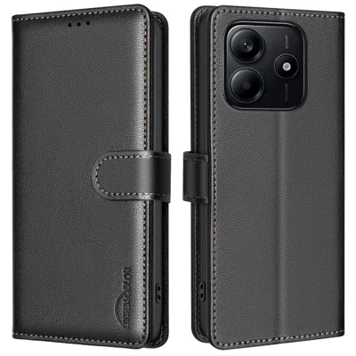 BINFEN COLOR BF32 voor Xiaomi Redmi Note 14 4G (163,25 mm) lederen hoes portemonnee RFID-blokkering telefoonhoes - Zwart