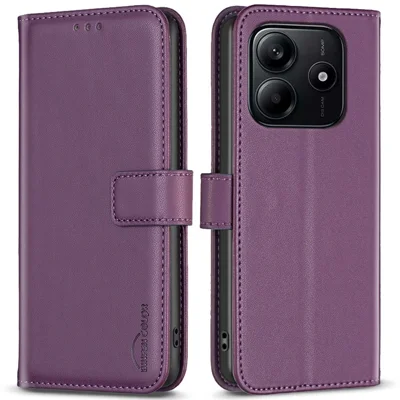 BINFEN COLOR BF17 voor Xiaomi Redmi Note 14 4G (163,25 mm) hoesje portemonnee folio flip lederen cover - Donkerpaars
