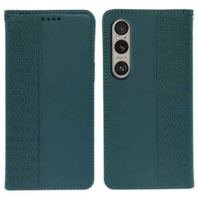 For Sony Xperia 1 V Case Four Leaf Clover Leather Flip Phone Cover Stand Wallet - Green