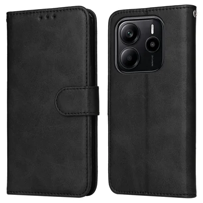 Wallethoes van PU-leer voor Xiaomi Redmi Note 14 4G (163,25 mm), vouwcover met kaartvak - Zwart