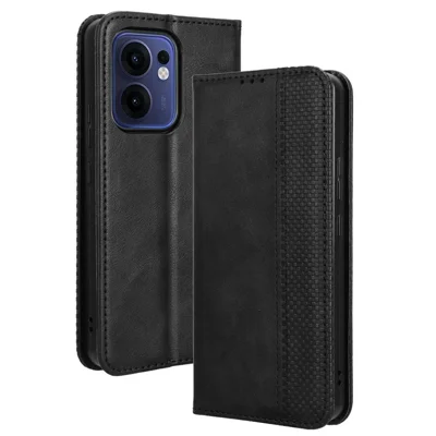 Til Oppo Reno13 F 5G (Reno 13 FS 5G) / 4G Læderetui Med Plads Til Kort Ophæng Retro Struktureret Telefonbeskyttelse - Sort