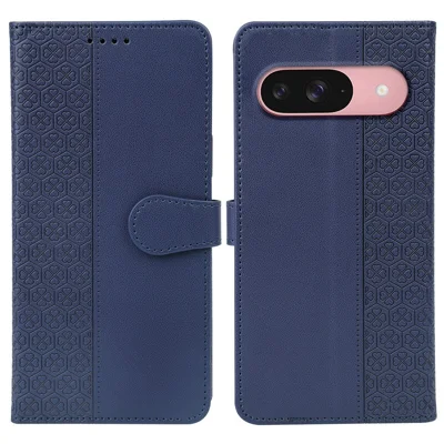 For Google Pixel 9 / Pixel 9 Pro Case Magnetic Clasp Four Leaf Clover Leather Phone Cover - Blue