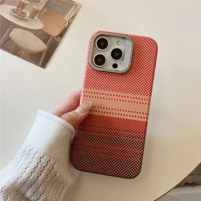 For iPhone 16 Pro Max Case Compatible with MagSafe PC Phone Back Cover Metal Lens Frame Kickstand - Sunset Orange
