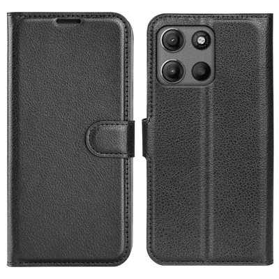 For Motorola Moto G15 4G Hoesje Litchi-structuur Stootvaste Leren Portemonnee Telefoonhoes - Zwart