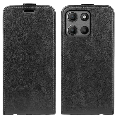 Voor Motorola Moto G15 4G hoesje met kaartsleuven Verticaal Vouw Leer telefoonhoes - Zwart