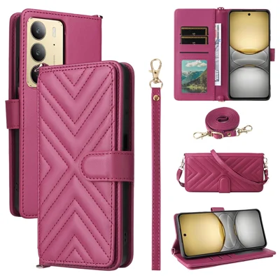 Wallet Phone Case for Realme 14x 5G / V60 Pro 5G / C75 4G Leather Phone Cover with Shoulder / Wrist Strap - Rose
