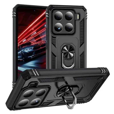 Obudowa do Xiaomi 15 Pro, pokrowiec z PC + TPU z obrotowym pierścieniem podpórkowym – Czarny