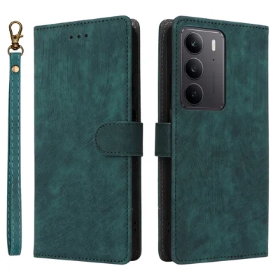 Wallet Phone Case for Realme 14x 5G / V60 Pro 5G / C75 4G RFID Blocking PU Leather Cover Stand View - Green