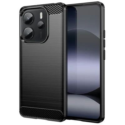 Telefoonhoesje voor Xiaomi Redmi Note 14 4G (163,25 mm) Beschermend hoesje met koolstofvezelstructuur geborsteld - Zwart