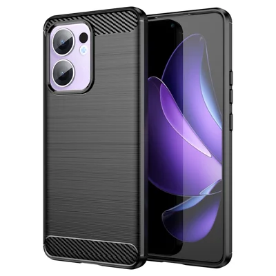 Beskyttende telefonbeskyttelse til Oppo Reno13 F 5G (Reno 13 FS 5G) / 4G med struktur af kulfiber og sløret overflade - Sort
