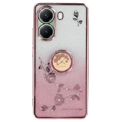 KADEM voor Xiaomi Poco X7 Pro 5G hoesje met draairing standaard TPU bloemen telefoonhoesje met gradatie glitters - Roségoud