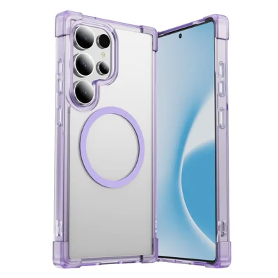 For Samsung Galaxy S25 Ultra Magnetic Case Reinforced Corners TPU + Acrylic Back Cover - Transparent Purple