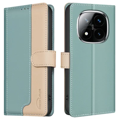 BINFEN COLOR BF33 for Xiaomi Redmi Note 14 Pro 4G Leather Case Splicing Color RFID Blocking - Green