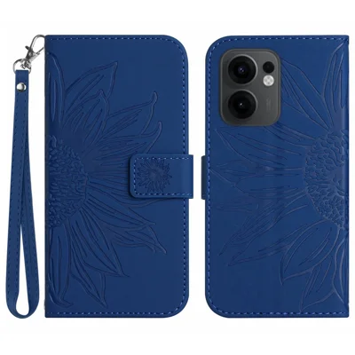 Til Oppo Reno13 F 5G (Reno 13 FS 5G) / 4G Tasker Solnedgangsmønster Læder Wallet Telefonbeskyttelse med Håndledsrem - Safir
